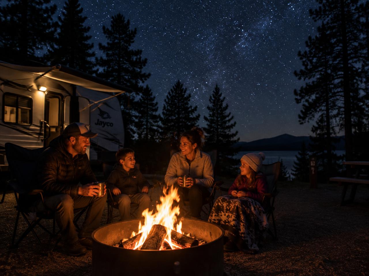 Family around a campfire